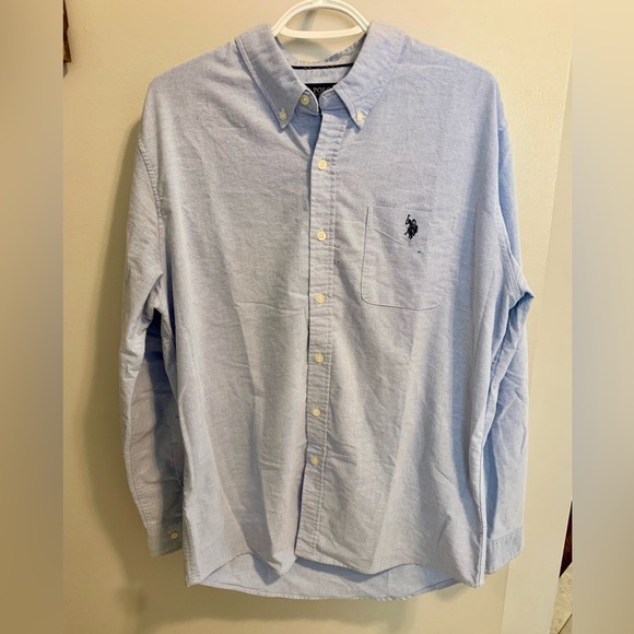 💚 U.S. Polo Assn. Blue Stretch Button-Down Shirt - Size L - Picture 7 of 8